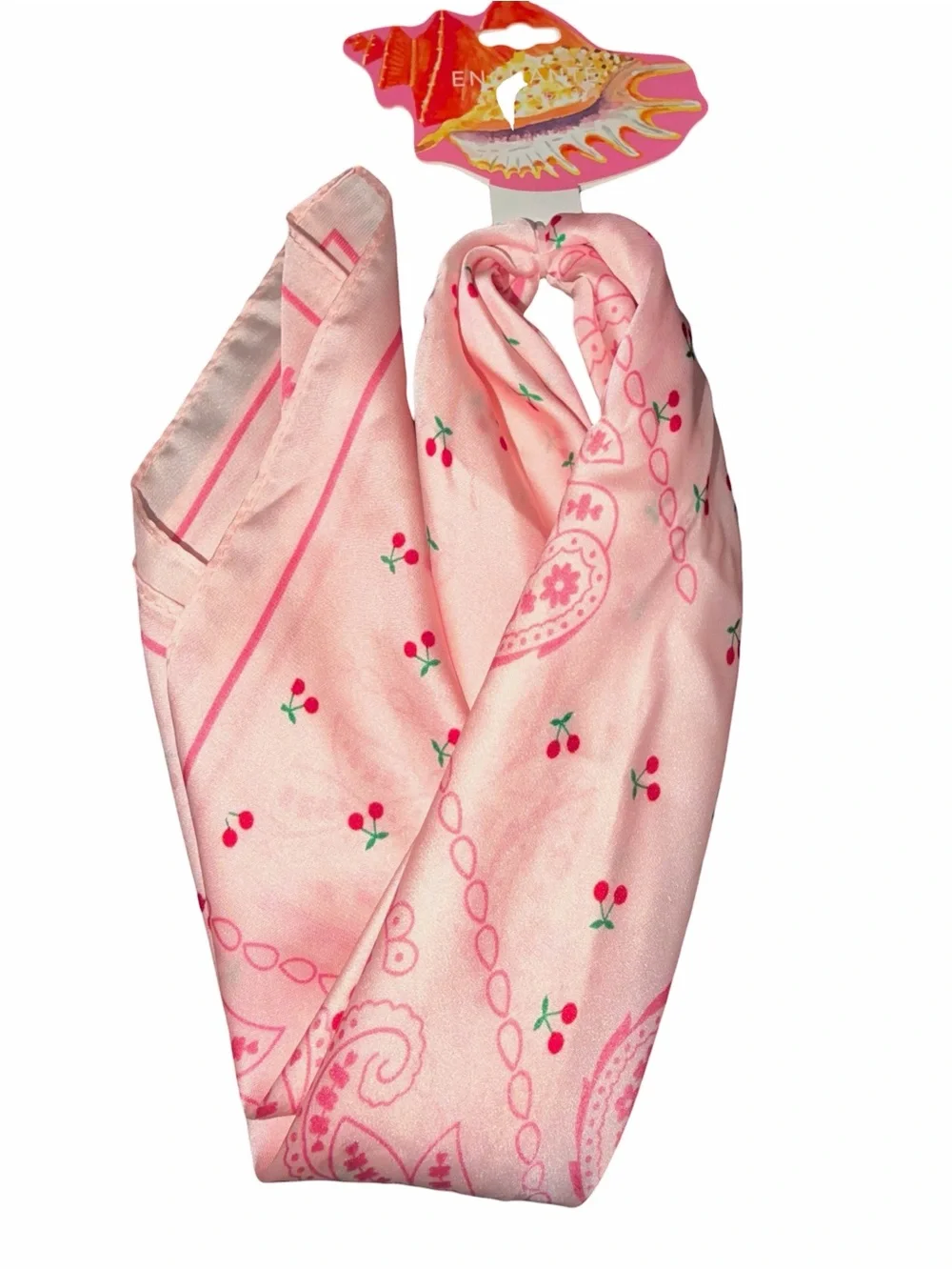 Pink Paisley & Cherry Silk Neck Scarf